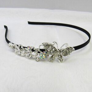 Silver Clear Rhinestone Crystal Butterfly Headband New
